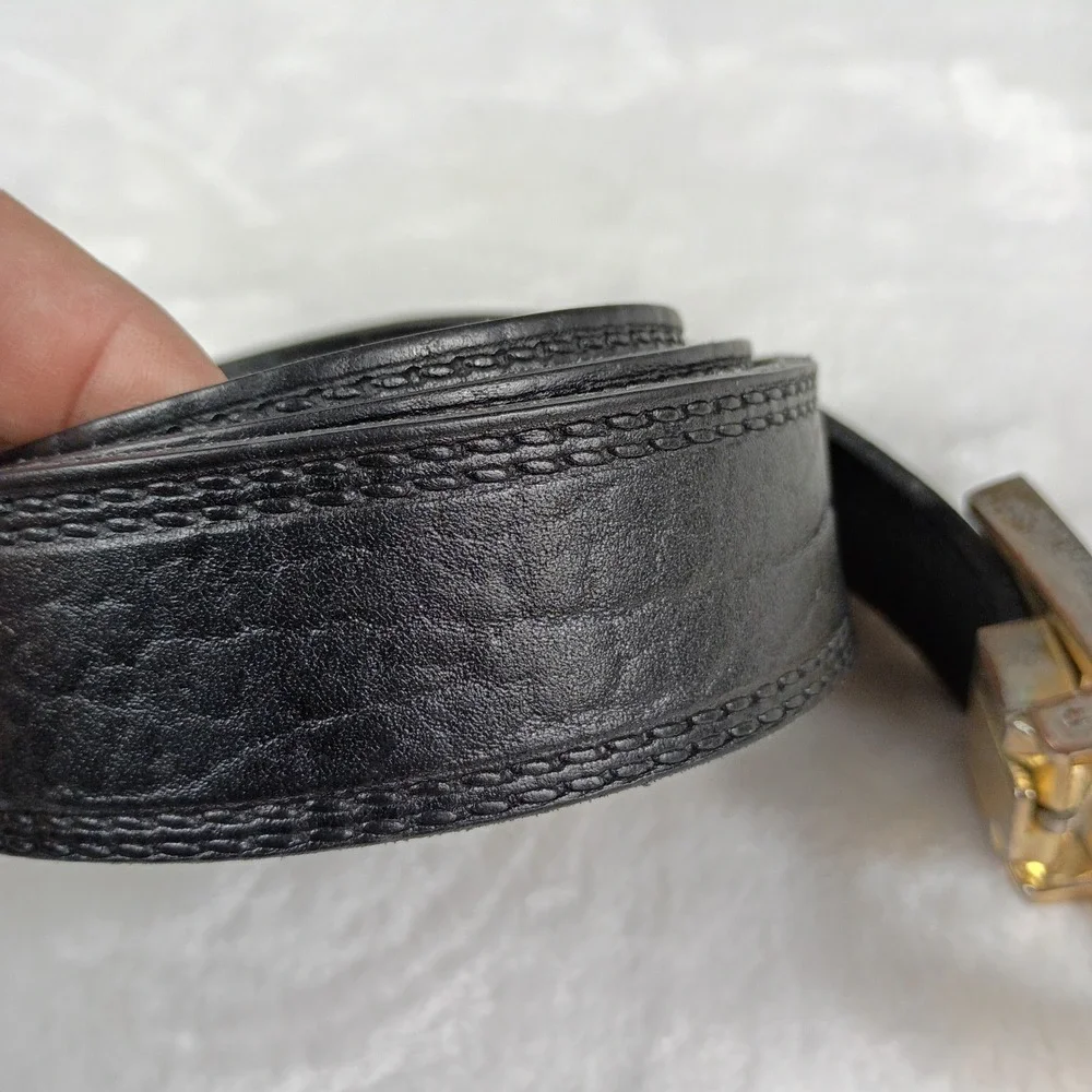 Montblanc 38in Belt Mens OS Black ‎ Gold Buckle Leather Logo Accessory